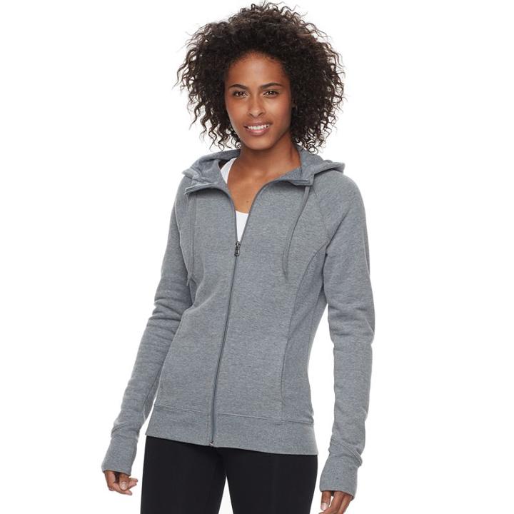 Women's Tek Gear&reg; Ribbed Side Zip-up Hoodie, Size: Medium, Med Grey