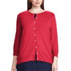 Plus Size Chaps Button-front Cardigan, Women's, Size: 3xl, Red
