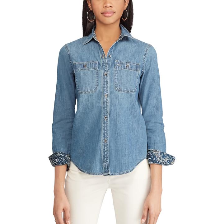 Women's Chaps Star Chambray Shirt, Size: Small, Blue
