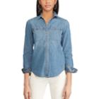 Women's Chaps Star Chambray Shirt, Size: Small, Blue