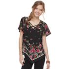Juniors' Heartsoul Floral Handkerchief Top, Teens, Size: Xl, Black