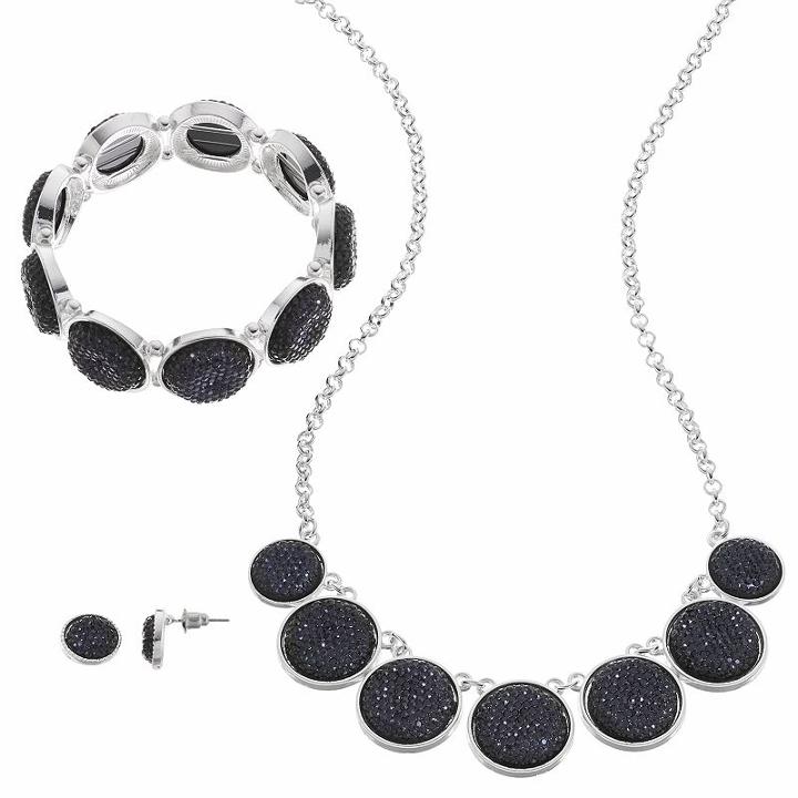 Black Caviar Stone Necklace, Stretch Bracelet & Earring Set, Women's, Oxford