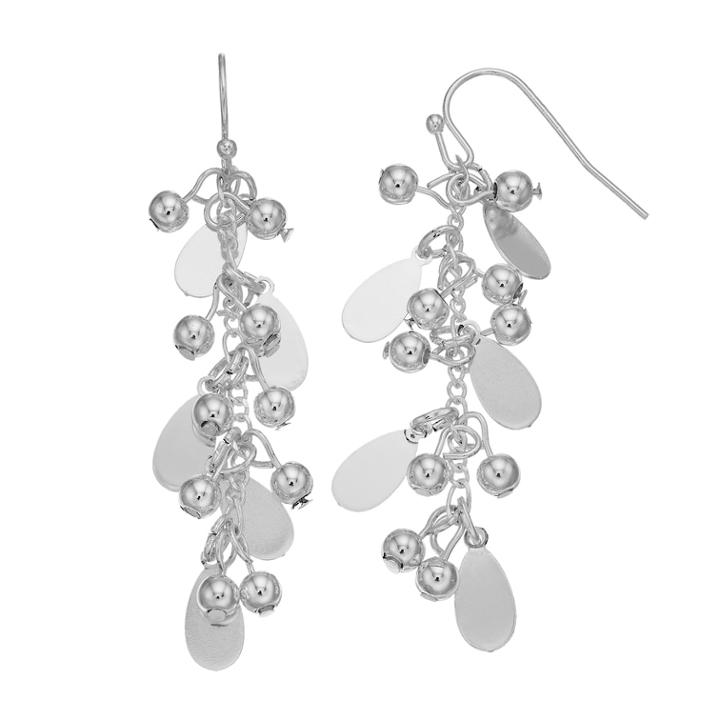 Beaded Teardrop Cluster Nickel Free Linear Earrings, Women's, Silver