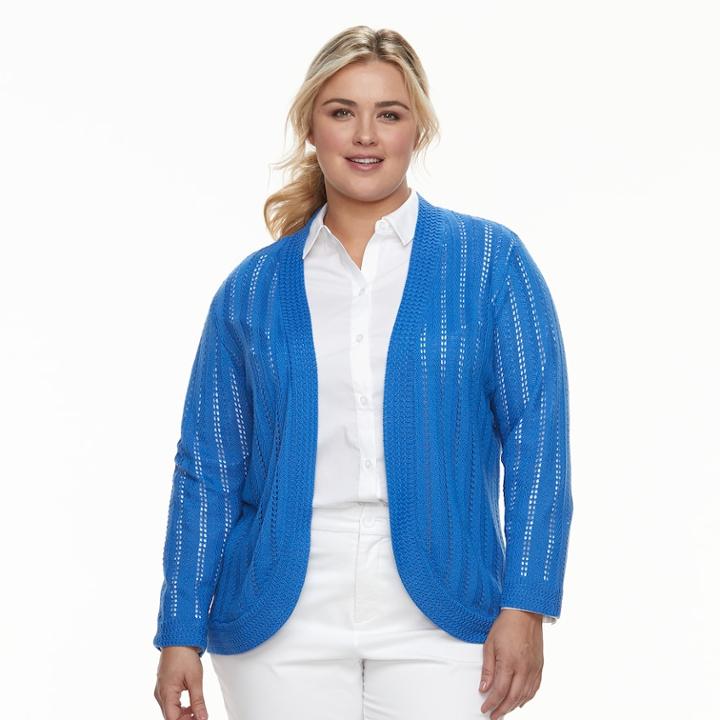 Plus Size Dana Buchman Open Stitch Shrug, Women's, Size: 2xl, Med Blue