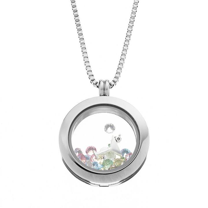 Blue La Rue Crystal Stainless Steel 1-in. Round Cocktail And Flip-flop Charm Locket - Made With Swarovski Crystals, Women's, Ovrfl Oth