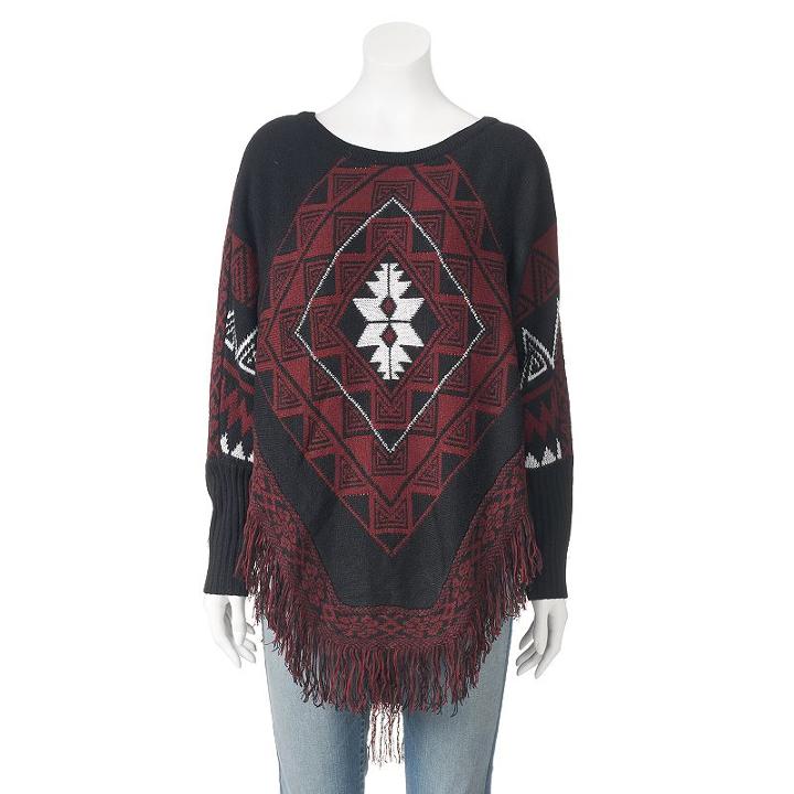 Women's Olivia Sky Tribal Poncho Sweater, Size: S/m, Oxford