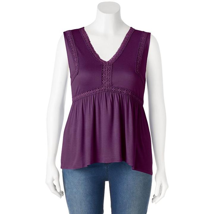 Juniors' Plus Size Mudd&reg; Crochet Inset V-neck Tank, Girl's, Size: 3xl, Purple