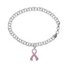 Platinum Over Silver Breast Cancer Awareness Ribbon Charm Bracelet, Women's, Pink