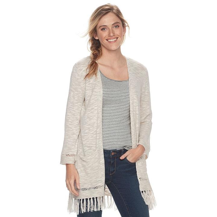 Women's Sonoma Goods For Life&trade; Fringe Cardigan, Size: Xs, Lt Beige