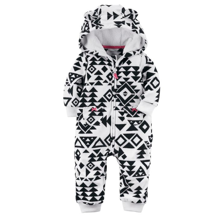 Baby Girl Carter's Tribal Fleece Hooded Jumpsuit, Size: Newborn, White Oth
