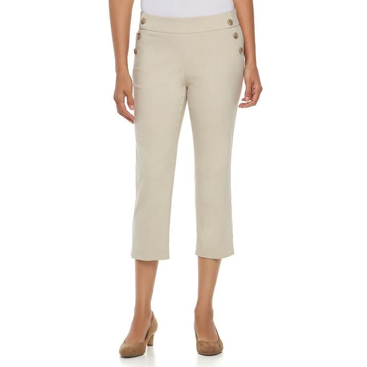 Women's Dana Buchman Millennium Button-accent Capris, Size: Large, Beig/green (beig/khaki)