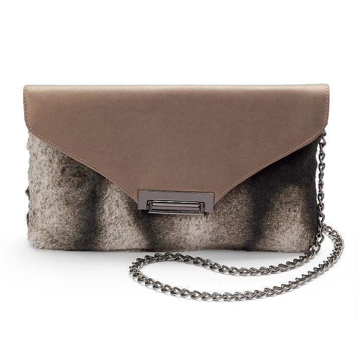 Lenore By La Regale Faux-fur Flap Crossbody Bag, Women's, Grey
