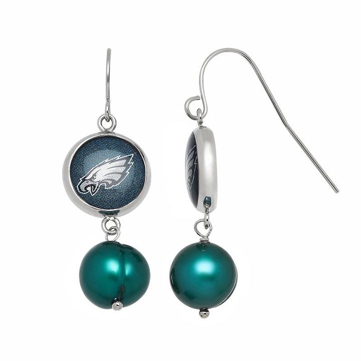 Philadelphia Eagles Dyed Freshwater Cultured Pearl Stainless Steel Team Logo Drop Earrings, Women's, Green
