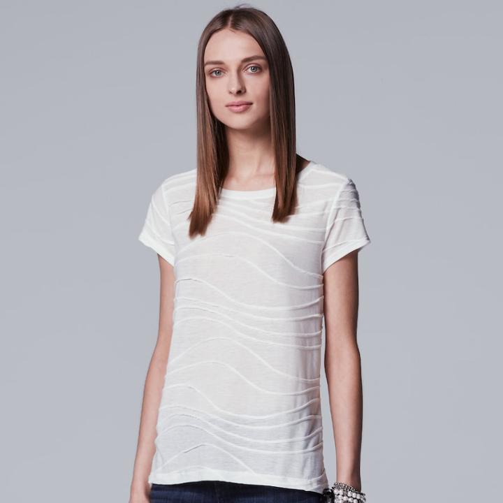 Petite Simply Vera Vera Wang Windy Jacquard Tee, Women's, Size: S Petite, White