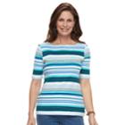 Women's Croft & Barrow&reg; Print Button-hem Squareneck Top, Size: Large, Light Blue