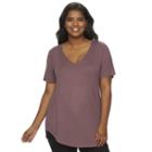 Juniors' Plus Size Mudd&reg; V-neck Shirttail Tunic Tee, Girl's, Size: 3xl, Beig/green (beig/khaki)