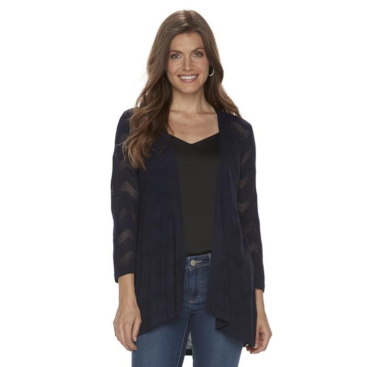 Petite Croft & Barrow&reg; Chevron-stitch Open Front Cardigan, Women's, Size: M Petite, Blue