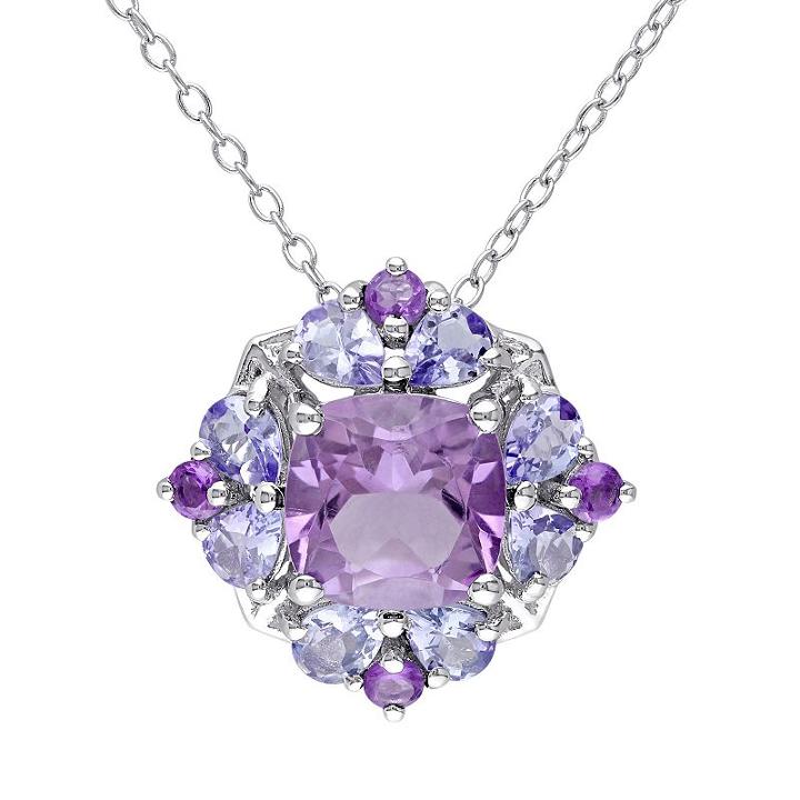 Amethyst & Tanzanite Sterling Silver Flower Pendant Necklace, Women's, Size: 18, Purple