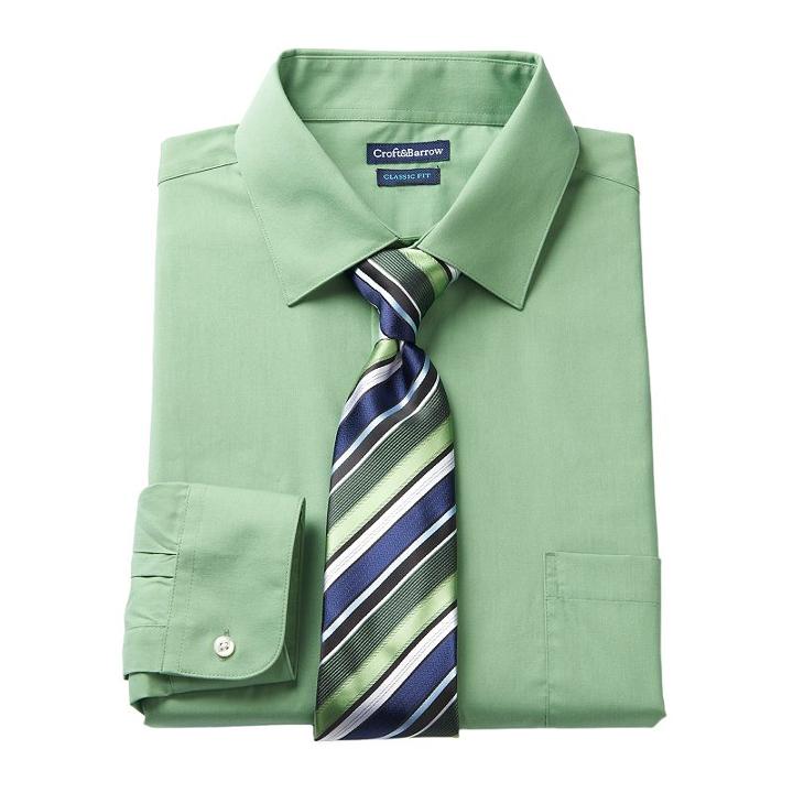 Men's Croft & Barrow&reg; Classic-fit Stretch-collar Dress Shirt And Patterned Tie Boxed Set, Size: M-32/33, Green
