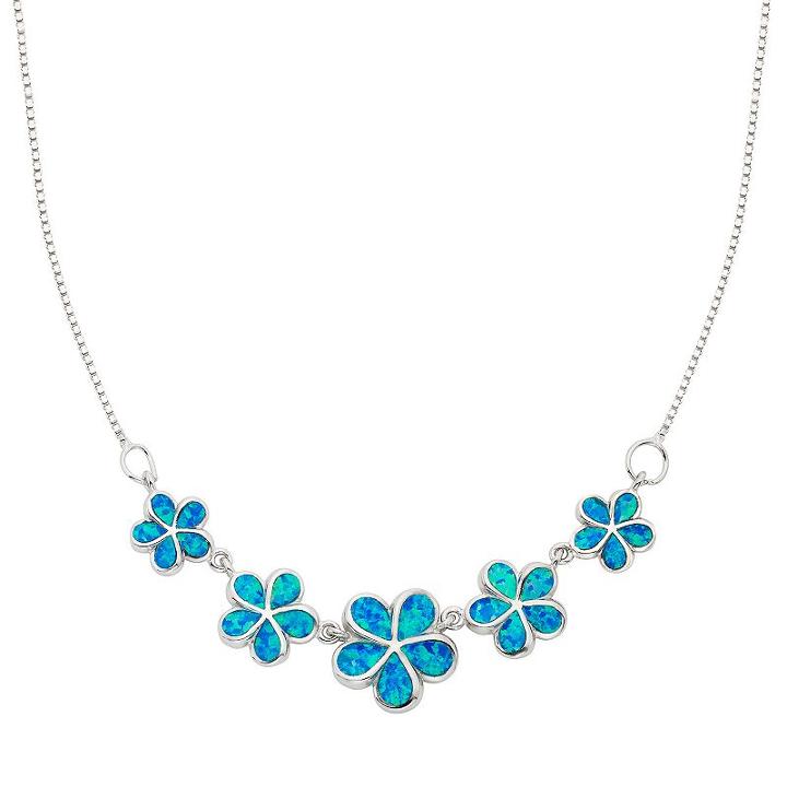 Lab-created Blue Opal Sterling Silver Flower Necklace, Women's, Size: 17