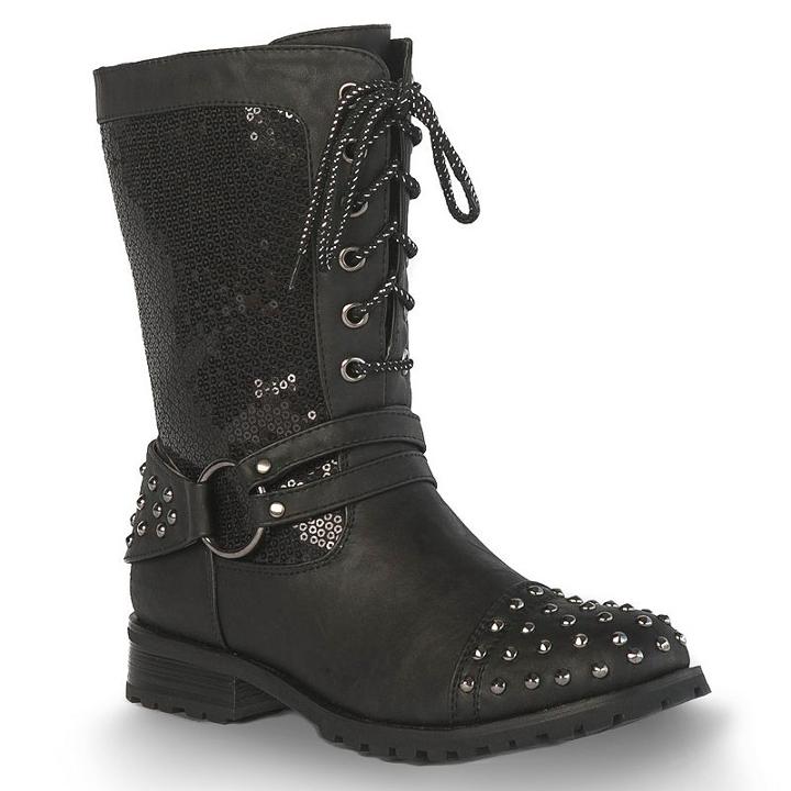Gia-mia Sequin Chic Women's Dance Moto Boots, Girl's, Size: 9, Black