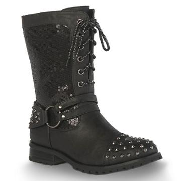 Gia-mia Sequin Chic Women's Dance Moto Boots, Girl's, Size: 9, Black
