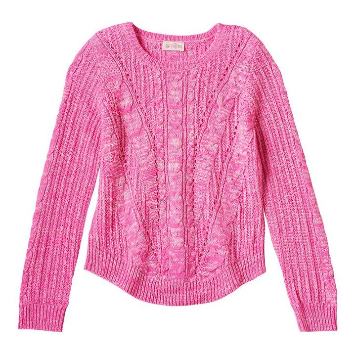 Girls 7-16 & Plus Size So&reg; Perfectly Soft Metallic Cable Knit Sweater, Girl's, Size: 12, Brt Pink