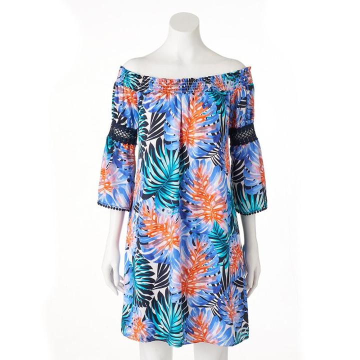 Women's Jennifer Lopez Off-the-shoulder Smocked Dress, Size: Medium, Med Blue