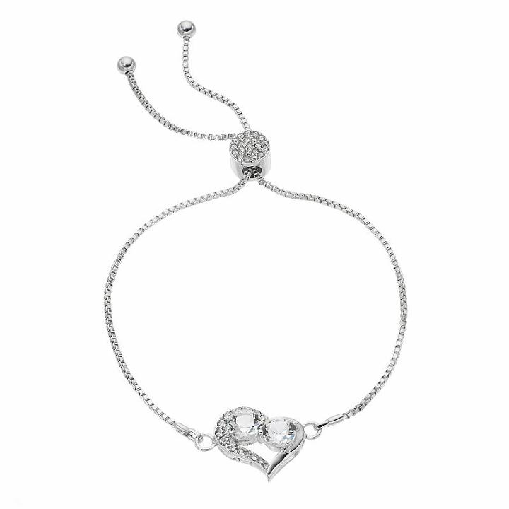Brilliance Heart Bolo Bracelet With Swarovski Crystals, Women's, Size: 7, White