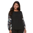 Plus Size Apt. 9&reg; Balloon Sleeve Peasant Top, Women's, Size: 2xl, Black