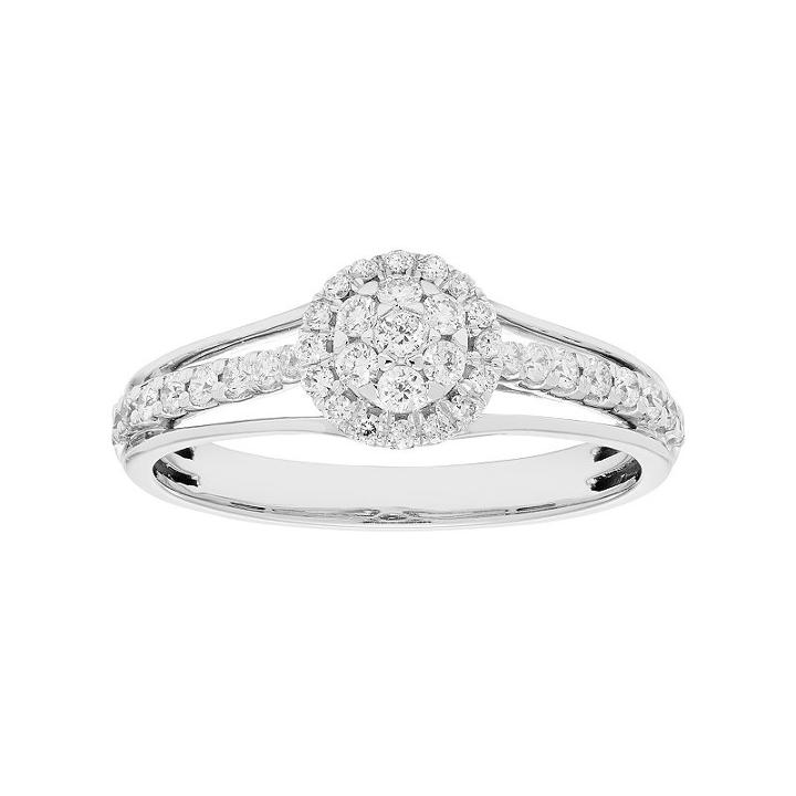 10k Gold 3/8 Carat T.w. Diamond Cluster Halo Engagement Ring, Women's, White