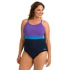 Plus Size Dolfin Colorblock One-piece Swimsuit, Women's, Size: 16, Blue (navy)