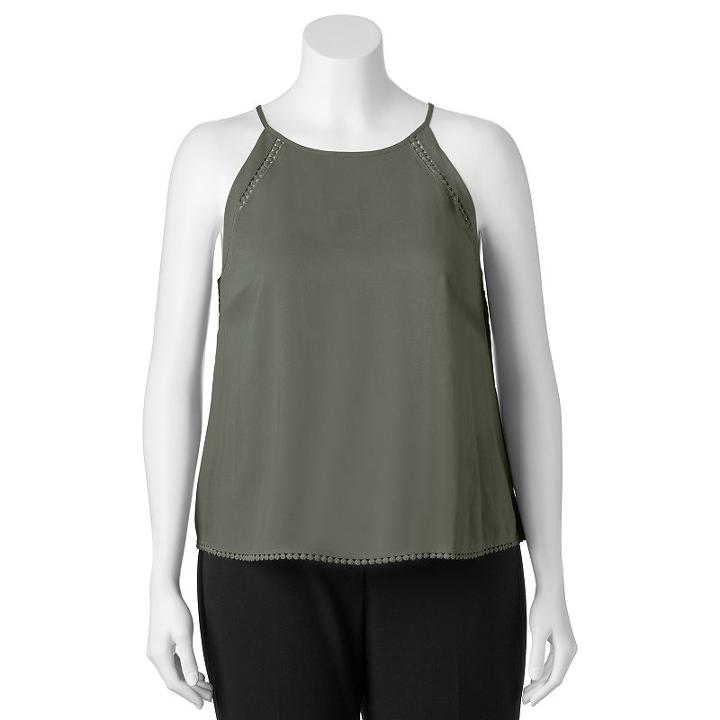 Juniors' Plus Size Mudd&reg; Pom-pom Halter Tank, Girl's, Size: 3xl, Med Green