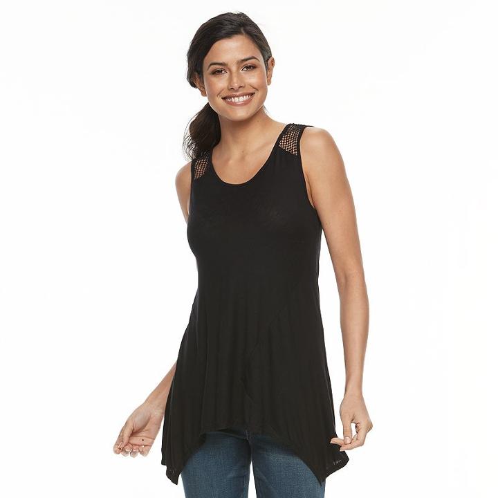 Women's Apt. 9&reg; Crochet Shark-bite Tank, Size: Medium, Black