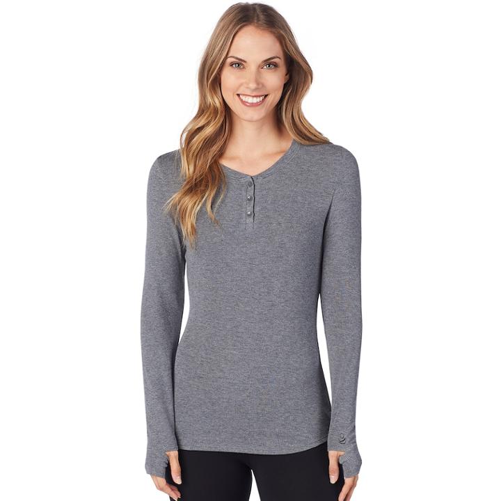 Women's Cuddl Duds Softwear Stretch Henley, Size: Xl, Grey (charcoal)