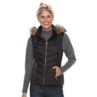 Women's Towne By London Fog Faux-fur Trim Down Puffer Vest, Size: Medium, Black