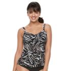 Women's Trimshaper Brandy Bust Enhancer Knot-front Tankini Top, Size: 14, Black