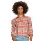 Women's Chaps Plaid Twill Button-down Shirt, Size: Small, Red