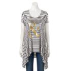 Women's Double Click Graphic Shark-bite Tunic Tee, Size: Xl, Beig/green (beig/khaki)