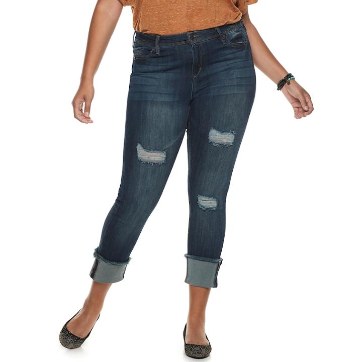 Juniors' Plus Size Almost Famous Roll Cuff Mid-rise Skinny Jeans, Teens, Size: 18, Dark Blue