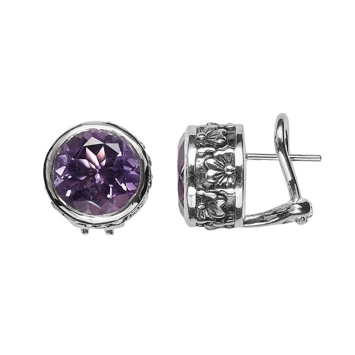 Lyric Sterling Silver Amethyst Floral Button Stud Earrings, Women's, Purple