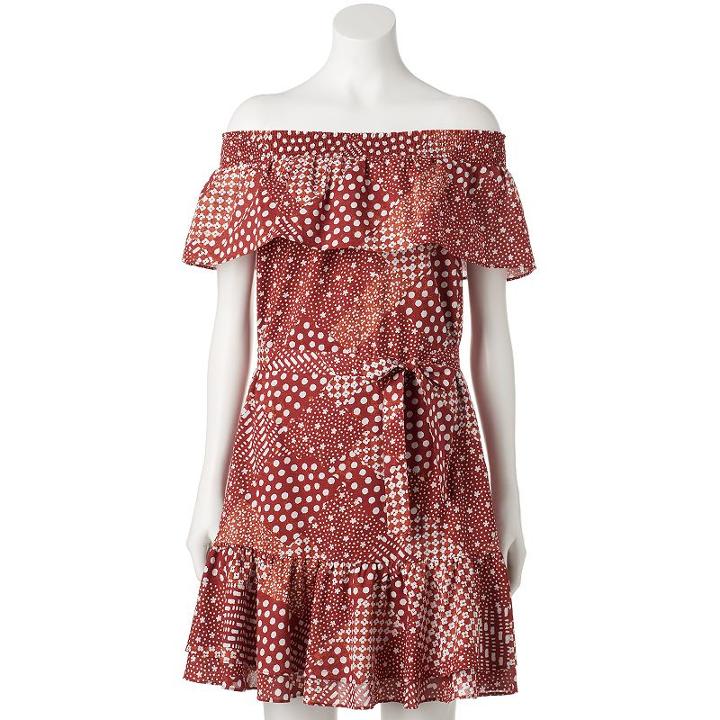 Women's Lc Lauren Conrad Print Off-the-shoulder Shift Dress, Size: Medium, Dark Red