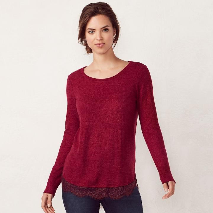 Women's Lc Lauren Conrad Lace Trim Top, Size: Xs, Red