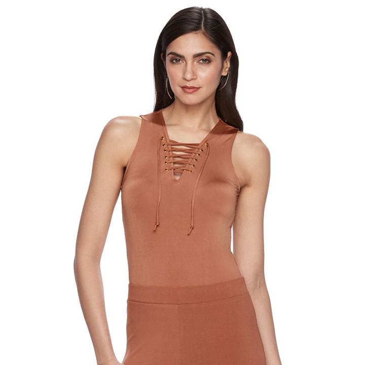 Women's Jennifer Lopez Luxe Essentials Lace-up Bodysuit, Size: Large, Lt Brown