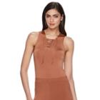 Women's Jennifer Lopez Luxe Essentials Lace-up Bodysuit, Size: Large, Lt Brown