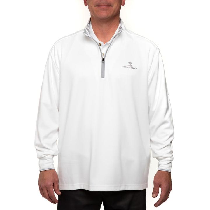 Men's Pebble Beach Classic-fit Brushed Interlock Quarter-zip Performance Golf Pullover Sweater, Size: Xl, White