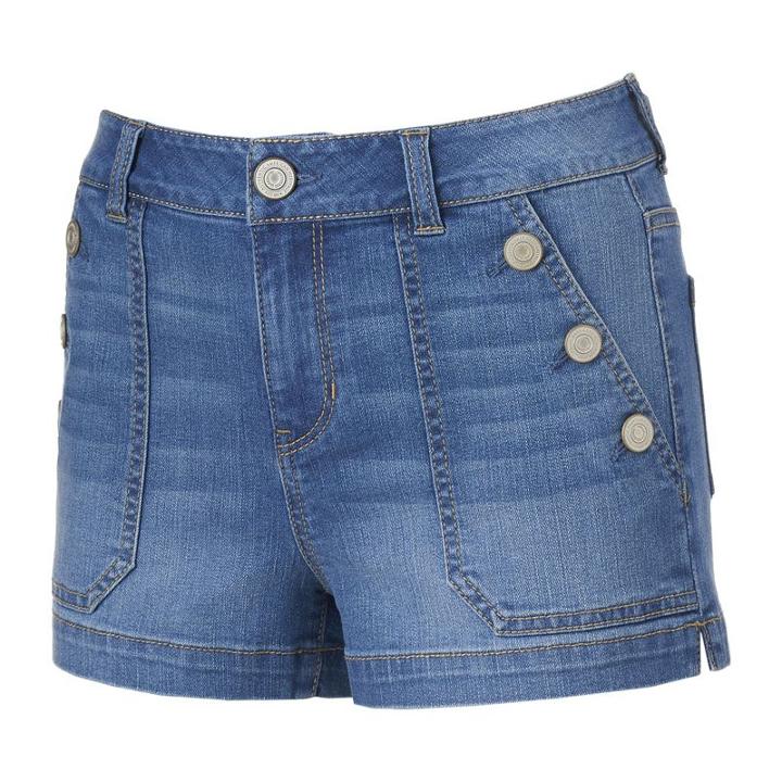 Juniors' So&reg; Button Pocket Jean Shortie Shorts, Girl's, Size: 17, Blue Other