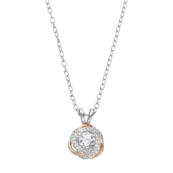 Lily & Lace Cubic Zirconia Two Tone Love Knot Pendant Necklace, Women's, Size: 18, White