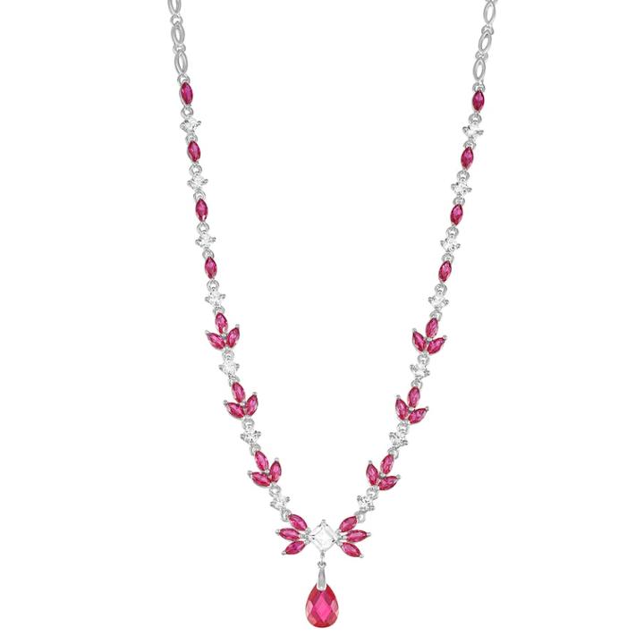 Sterling Silver Lab-created Ruby & Lab-created White Sapphire Necklace, Women's, Size: 17, Red