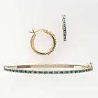 18k Gold Over Silver Emerald & Diamond Accent Bangle Bracelet & Hoop Earring Set, Women's, Green